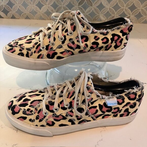 Obtaom Women Canvas Memory Foam Cheetah Animal Print Fashion Sneakers Shoes Sz 7 - Picture 1 of 11